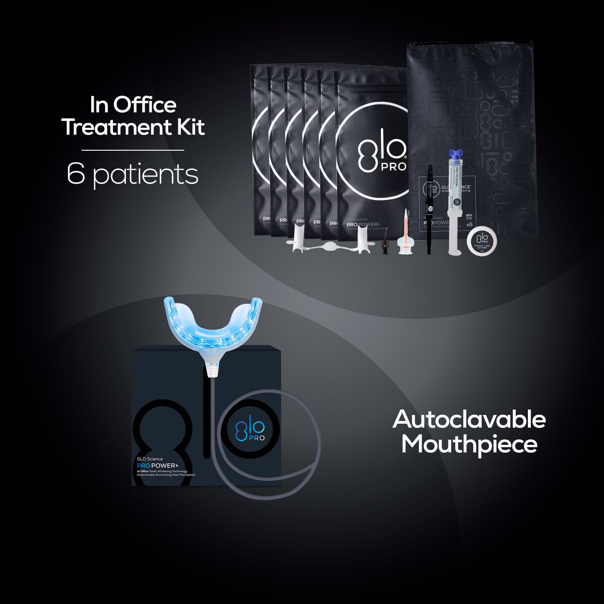 GLO POWER+ In-Office Whitening Treatment Patient Kit Pack of 6+ 1  Mouthpiece FREE